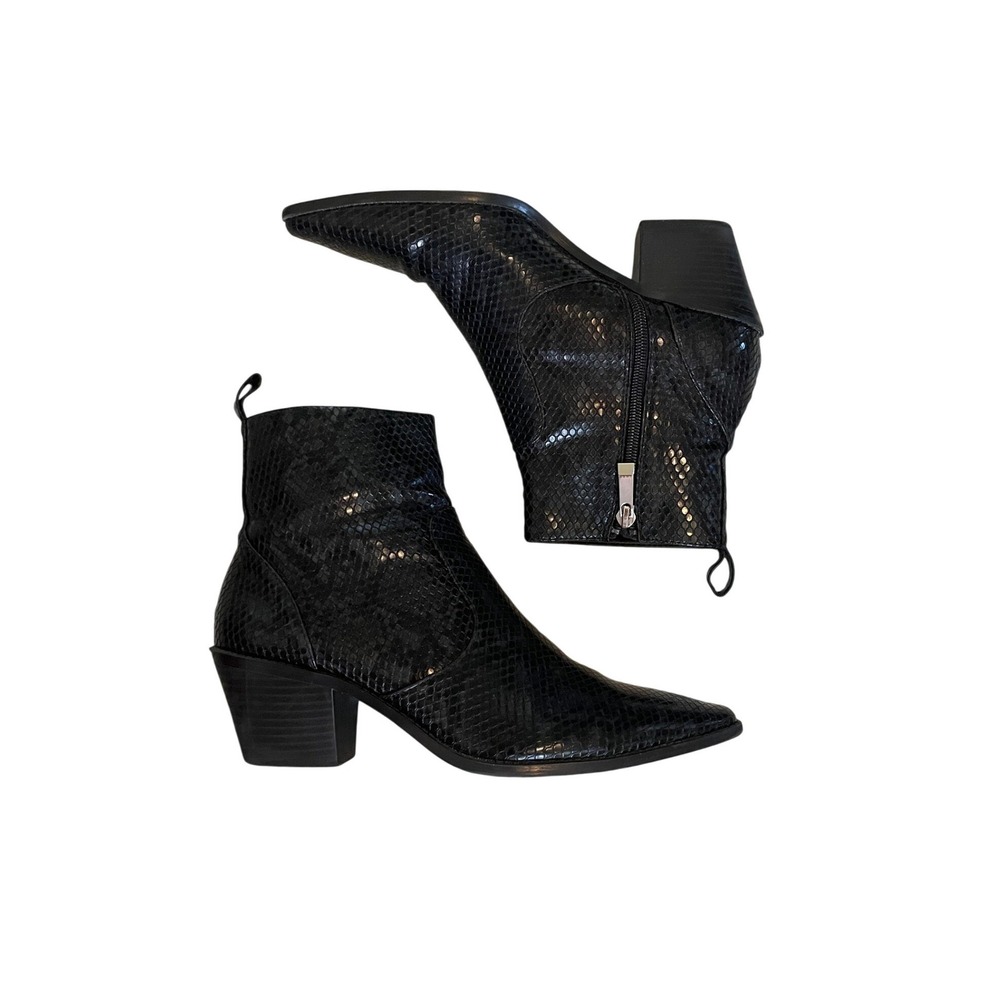 Black Snakeskin Embossed Pointed Toe Ankle Boots Block Heel Size 8.5 by Zara